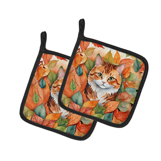 Buy this Foldex Exotic Fold Cat in Fall Leaves Pair of Pot Holders