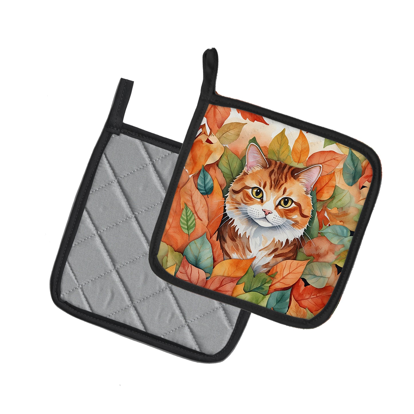 Foldex Exotic Fold Cat in Fall Leaves Pair of Pot Holders