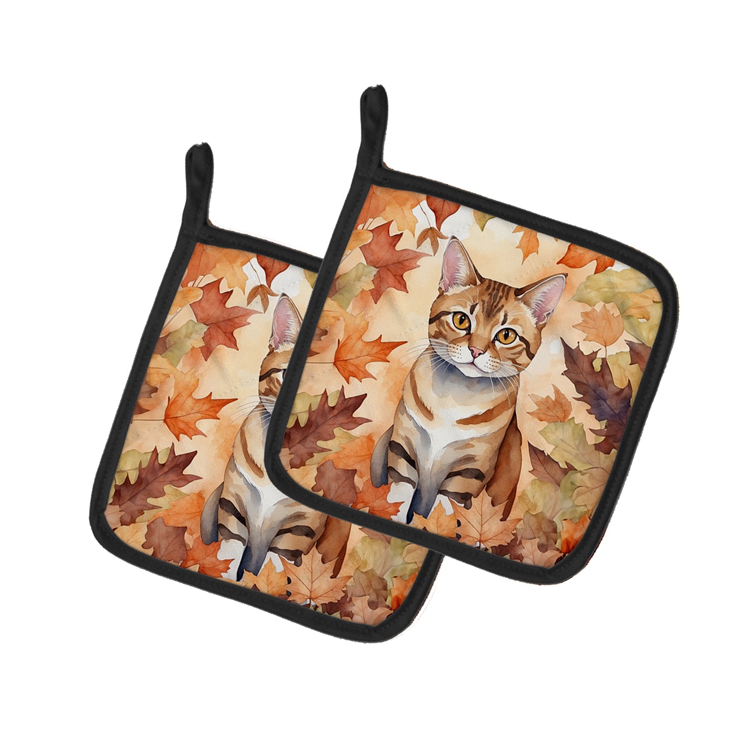Buy this German Rex Cat in Fall Leaves Pair of Pot Holders