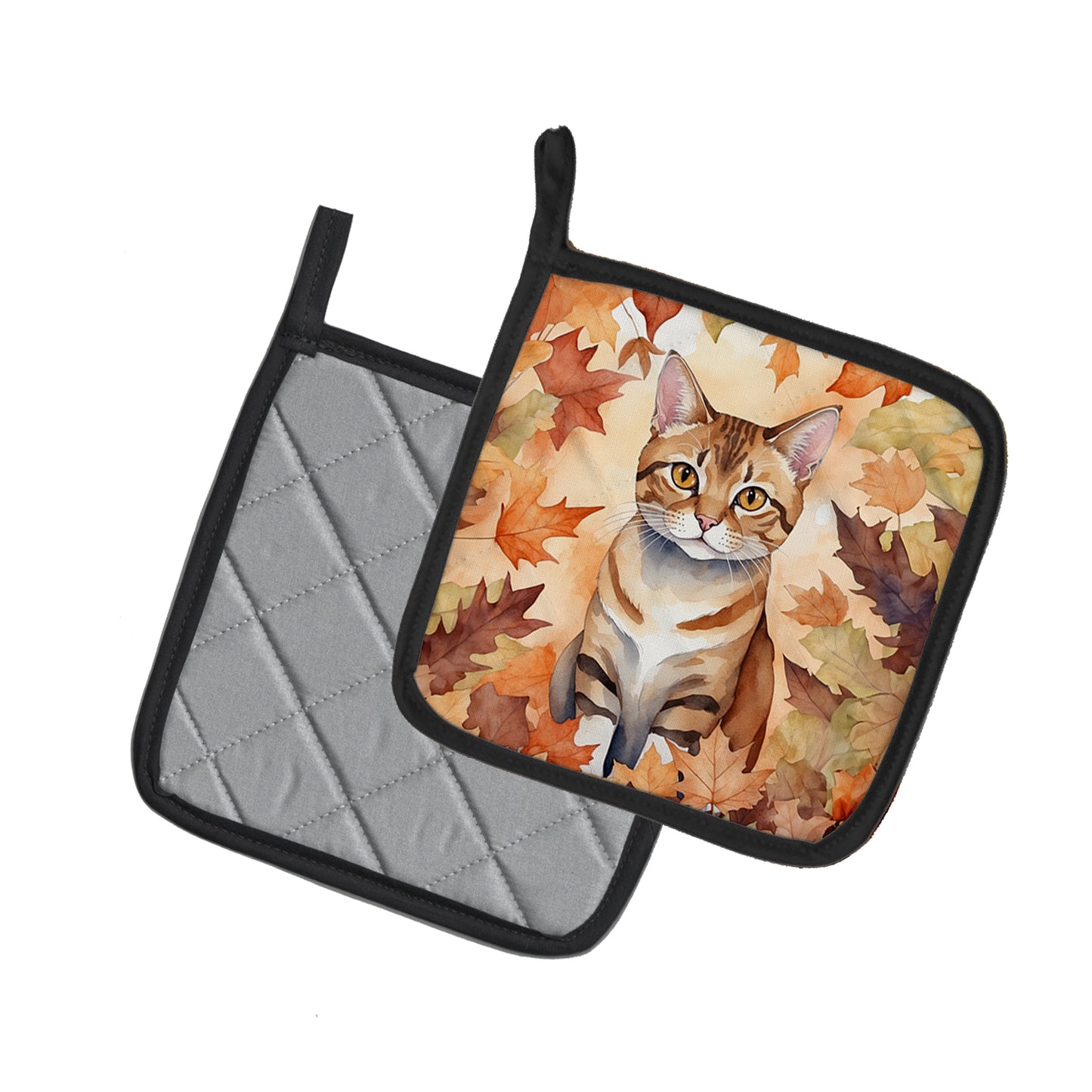 German Rex Cat in Fall Leaves Pair of Pot Holders