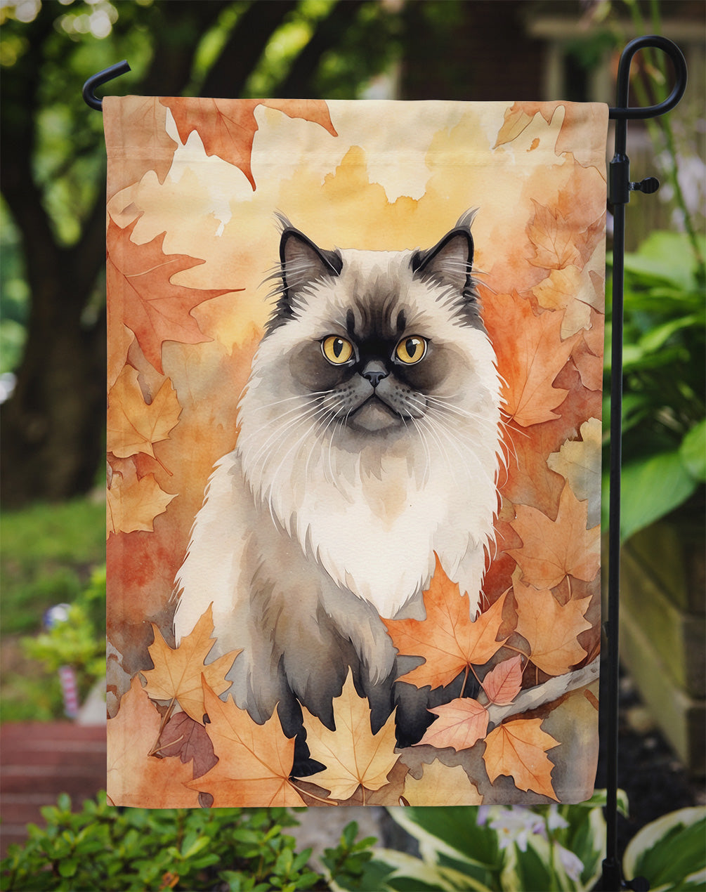 Himalayan Cat in Fall Leaves Garden Flag