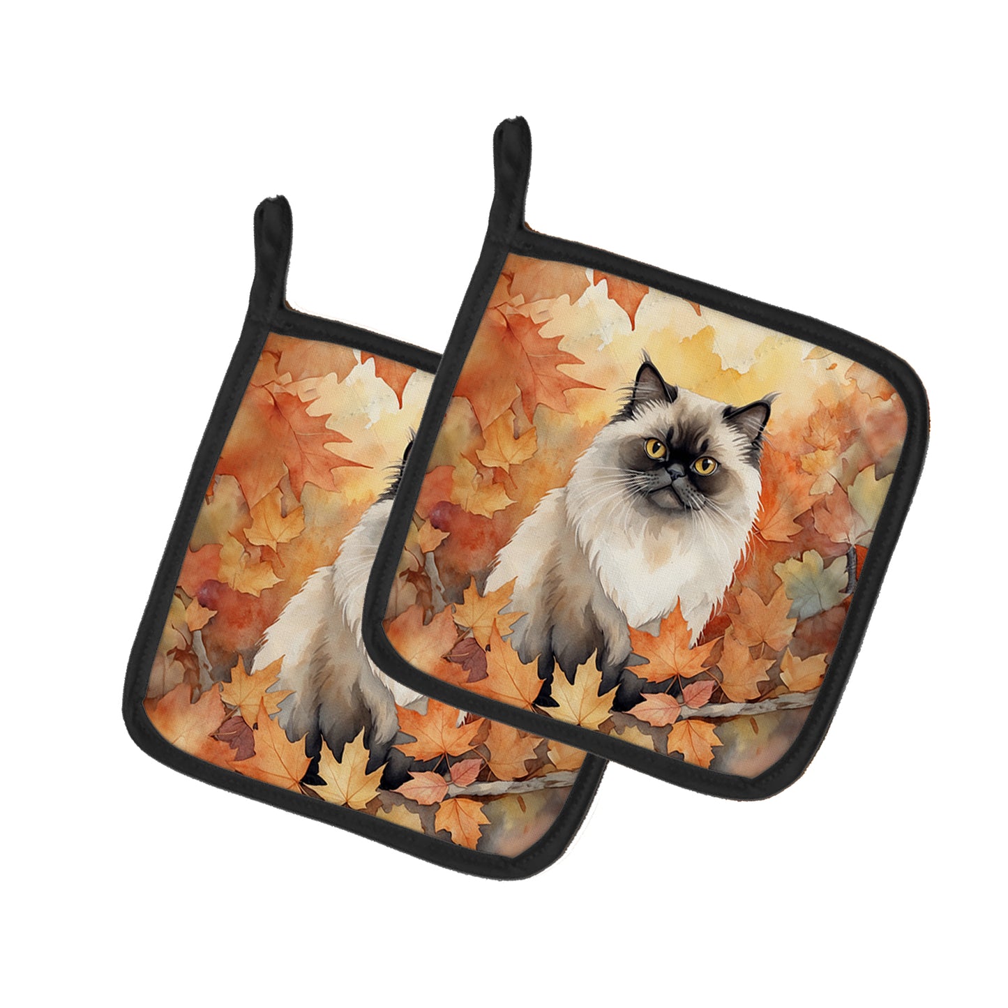 Buy this Himalayan Cat in Fall Leaves Pair of Pot Holders