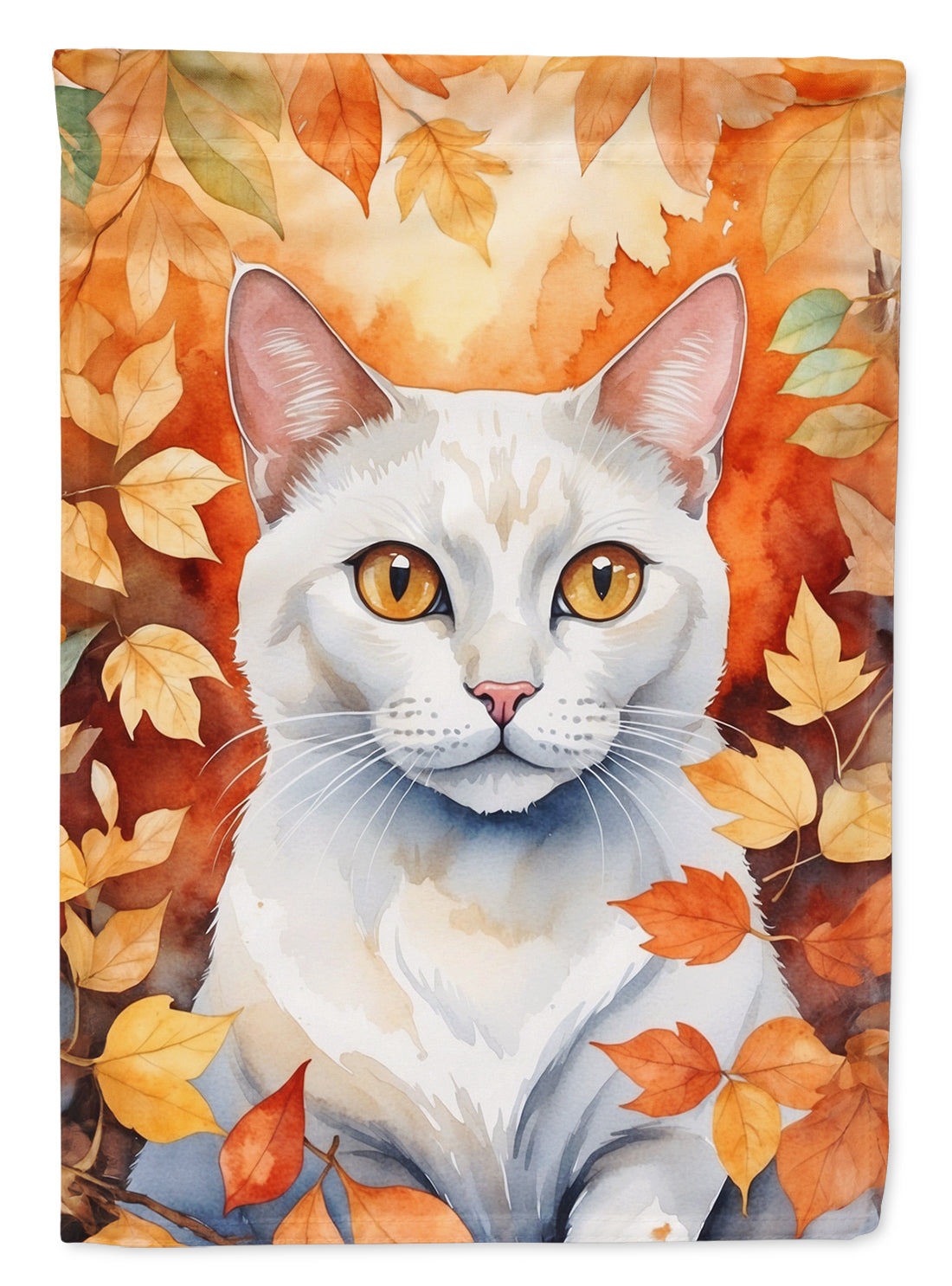Buy this Khao Manee Cat in Fall Leaves House Flag