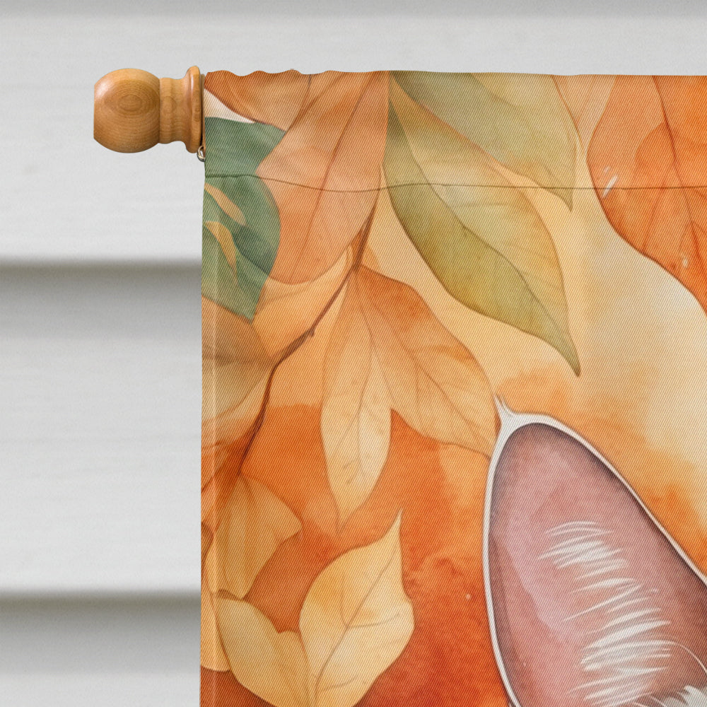 Khao Manee Cat in Fall Leaves House Flag