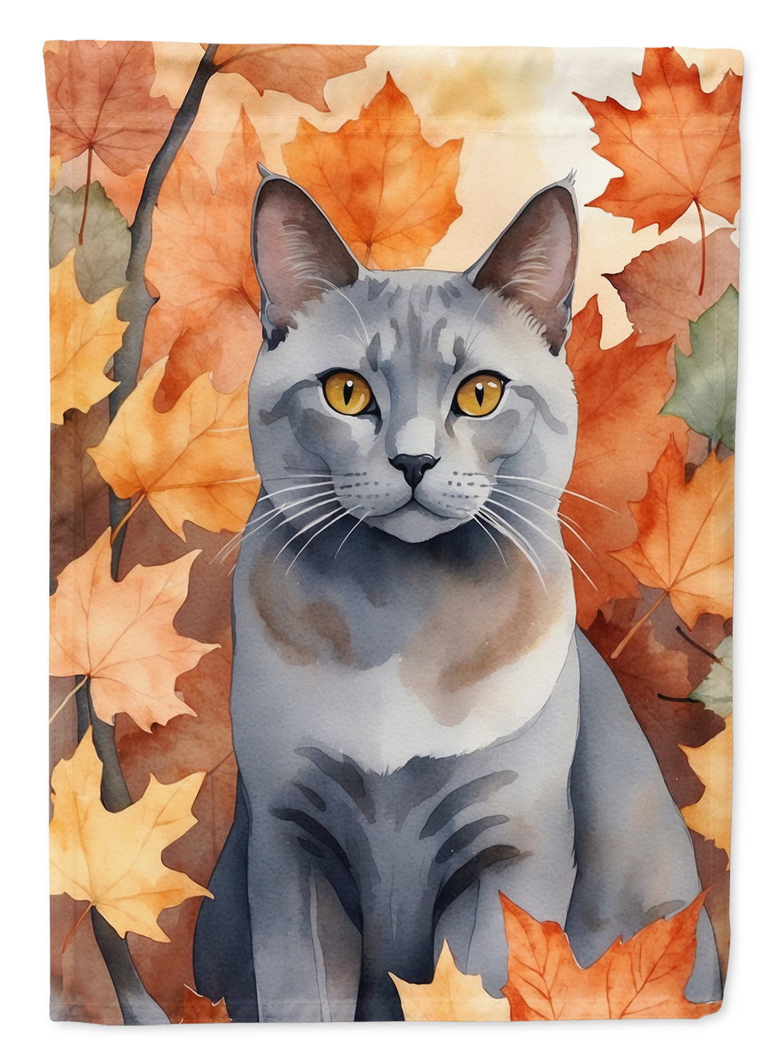 Buy this Korat Cat in Fall Leaves House Flag