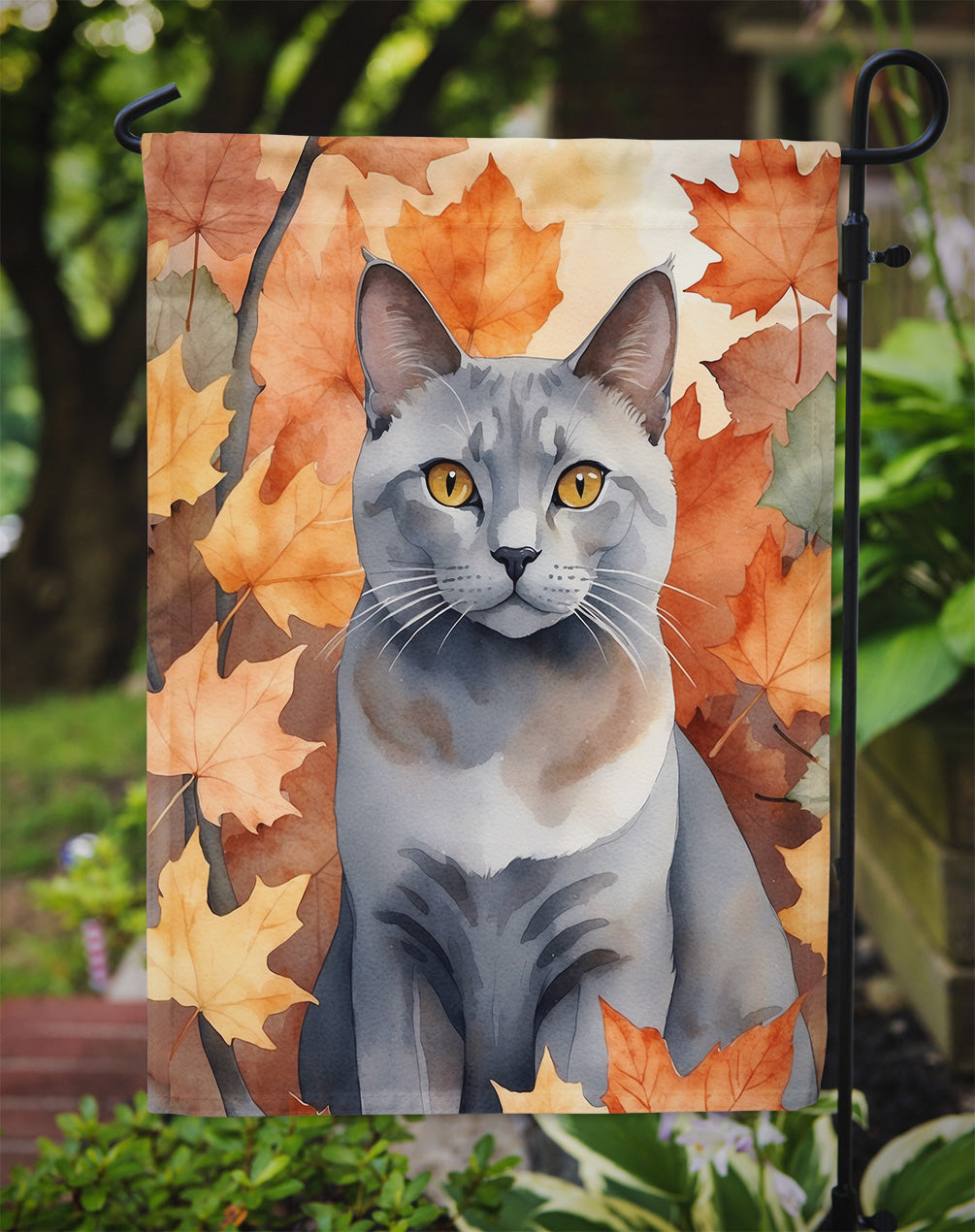 Korat Cat in Fall Leaves Garden Flag
