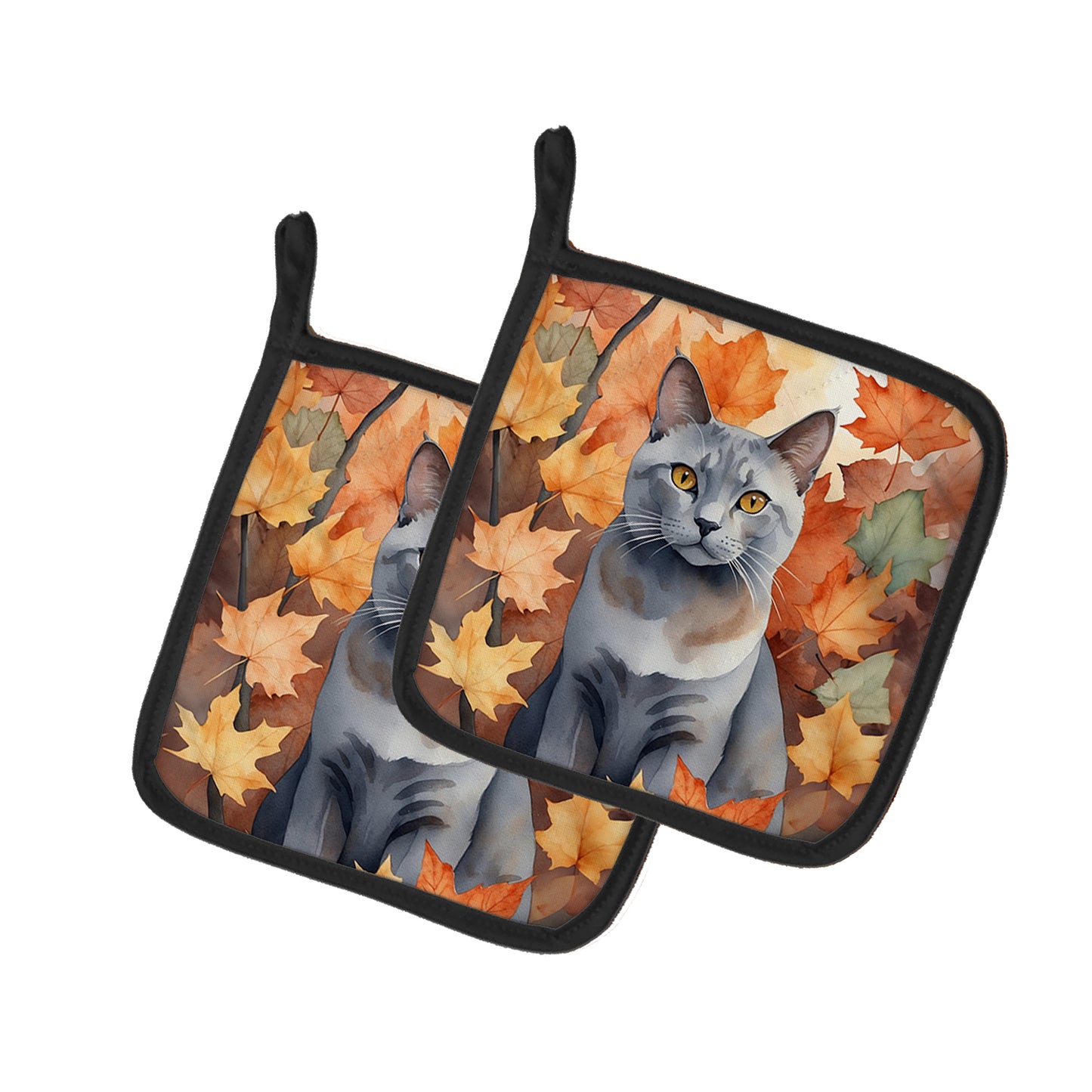 Buy this Korat Cat in Fall Leaves Pair of Pot Holders