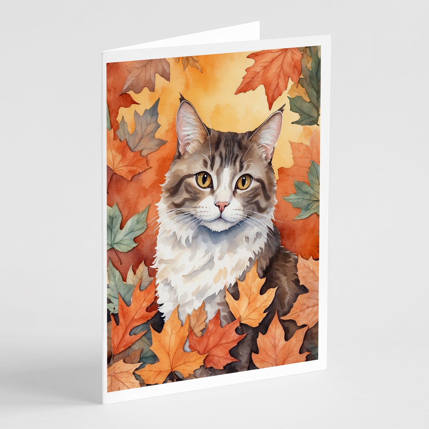 Buy this La Perm Cat in Fall Leaves Greeting Cards Pack of 8