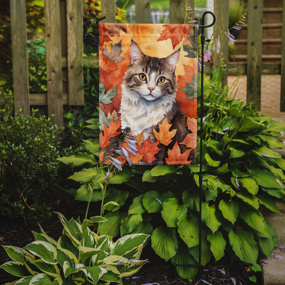La Perm Cat in Fall Leaves Garden Flag