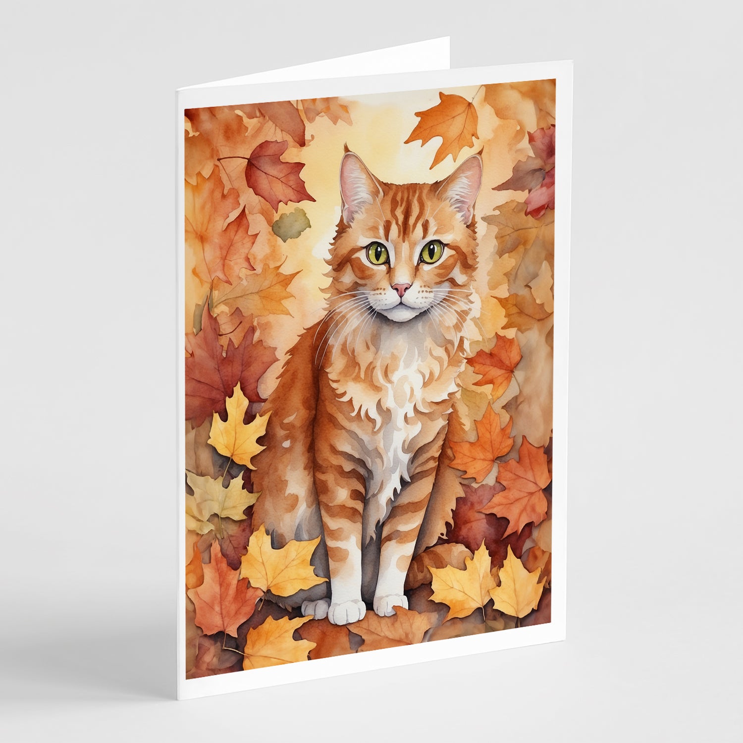 Buy this La Perm Cat in Fall Leaves Greeting Cards Pack of 8