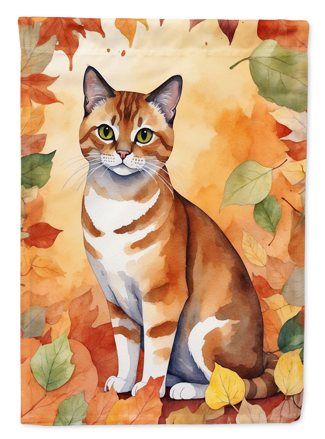 Buy this Malayan Cat in Fall Leaves House Flag