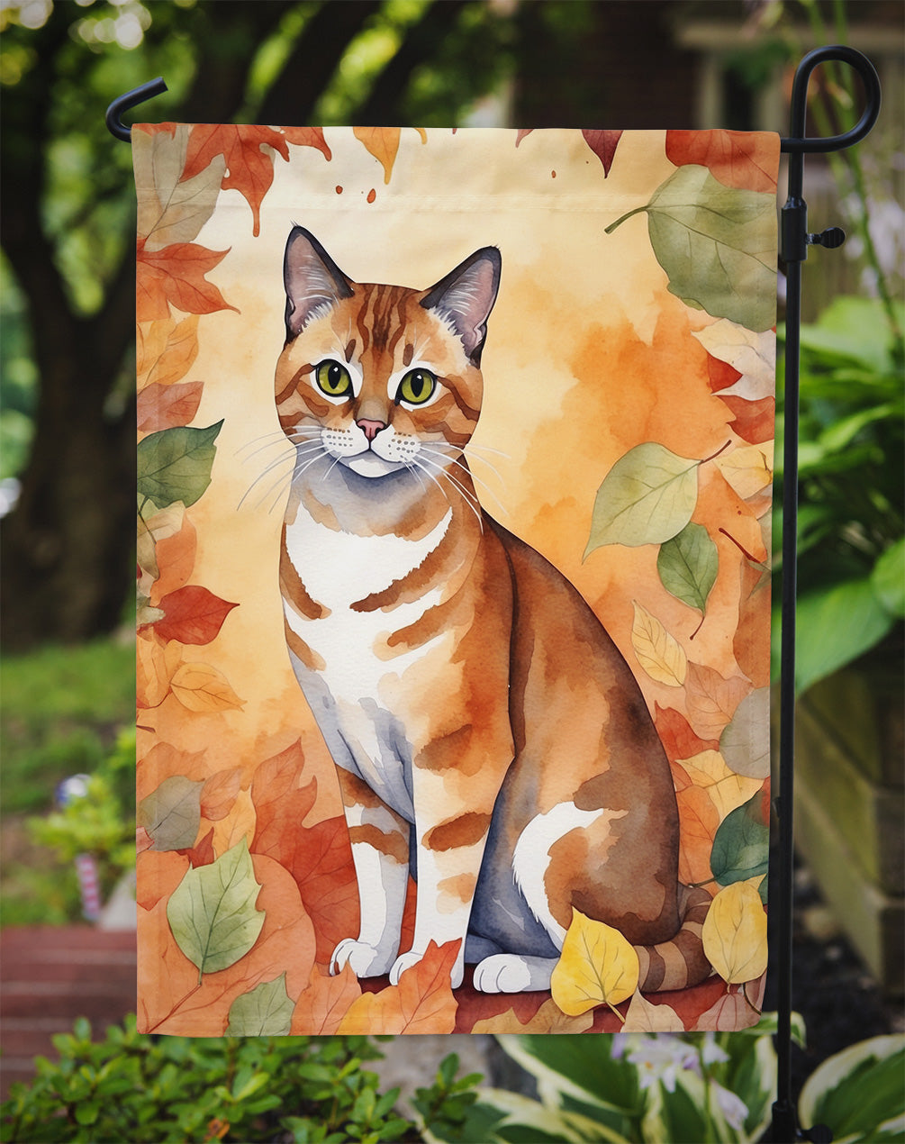 Malayan Cat in Fall Leaves Garden Flag