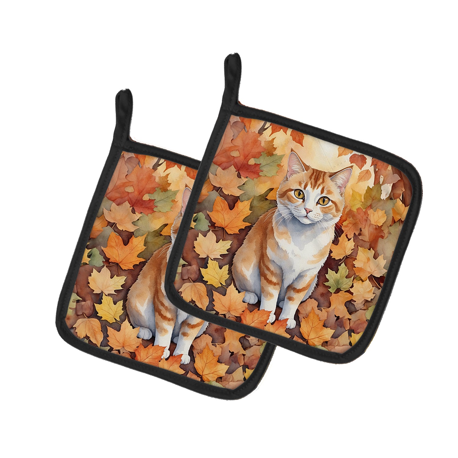 Buy this Manx Cat in Fall Leaves Pair of Pot Holders