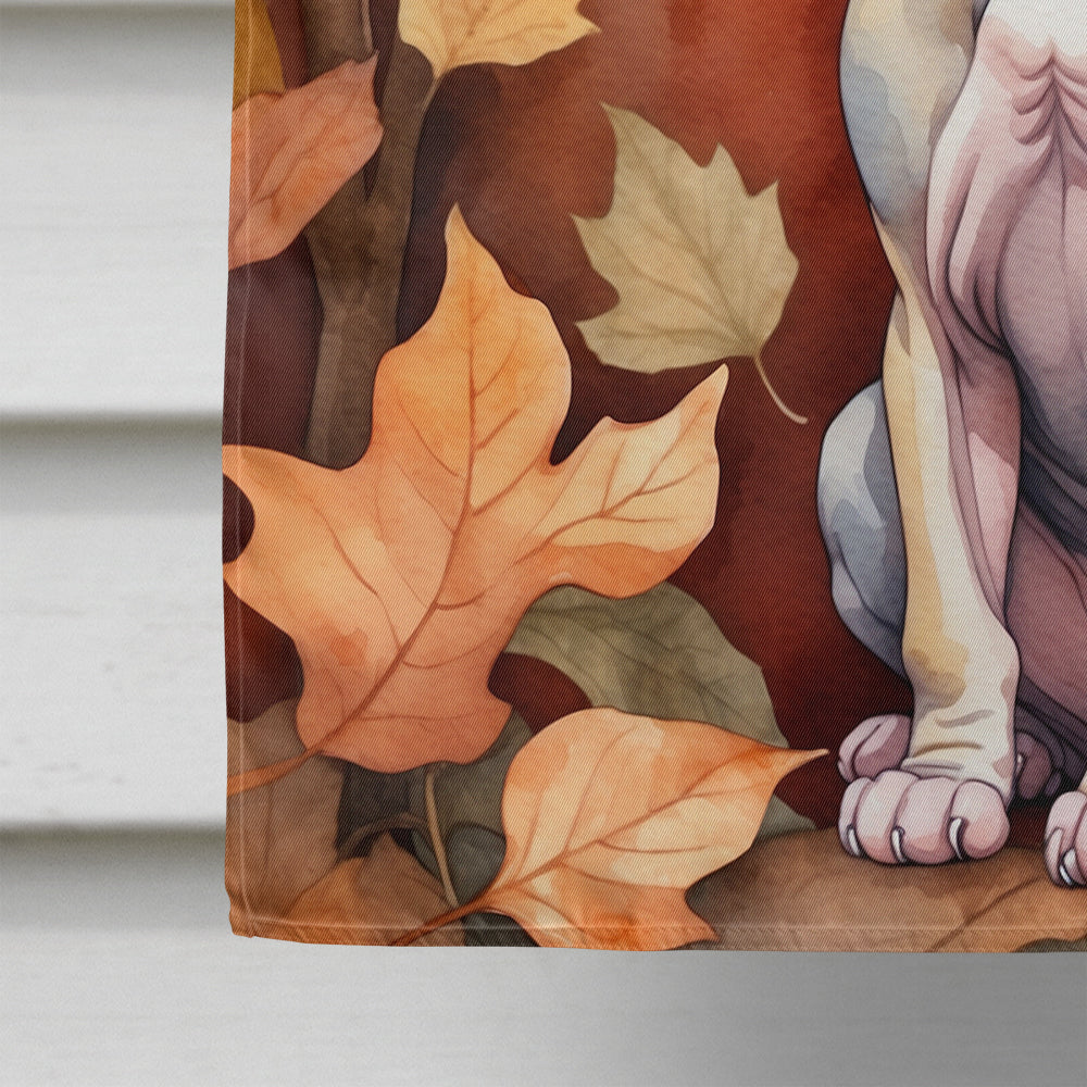 Minskin Cat in Fall Leaves House Flag