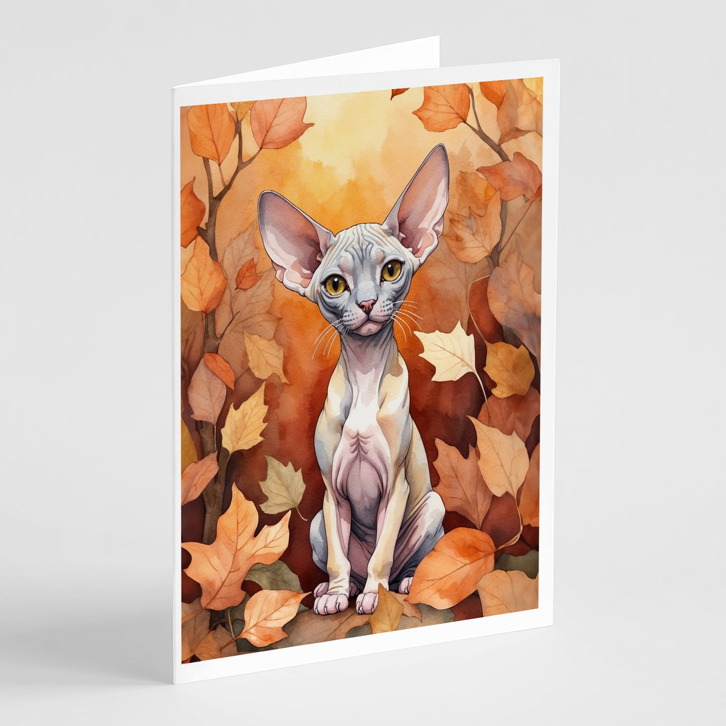 Buy this Minskin Cat in Fall Leaves Greeting Cards Pack of 8