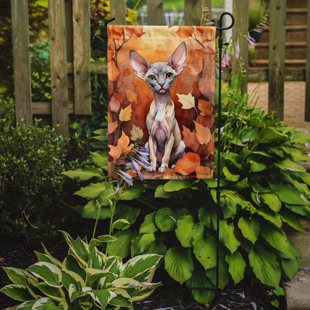 Minskin Cat in Fall Leaves Garden Flag