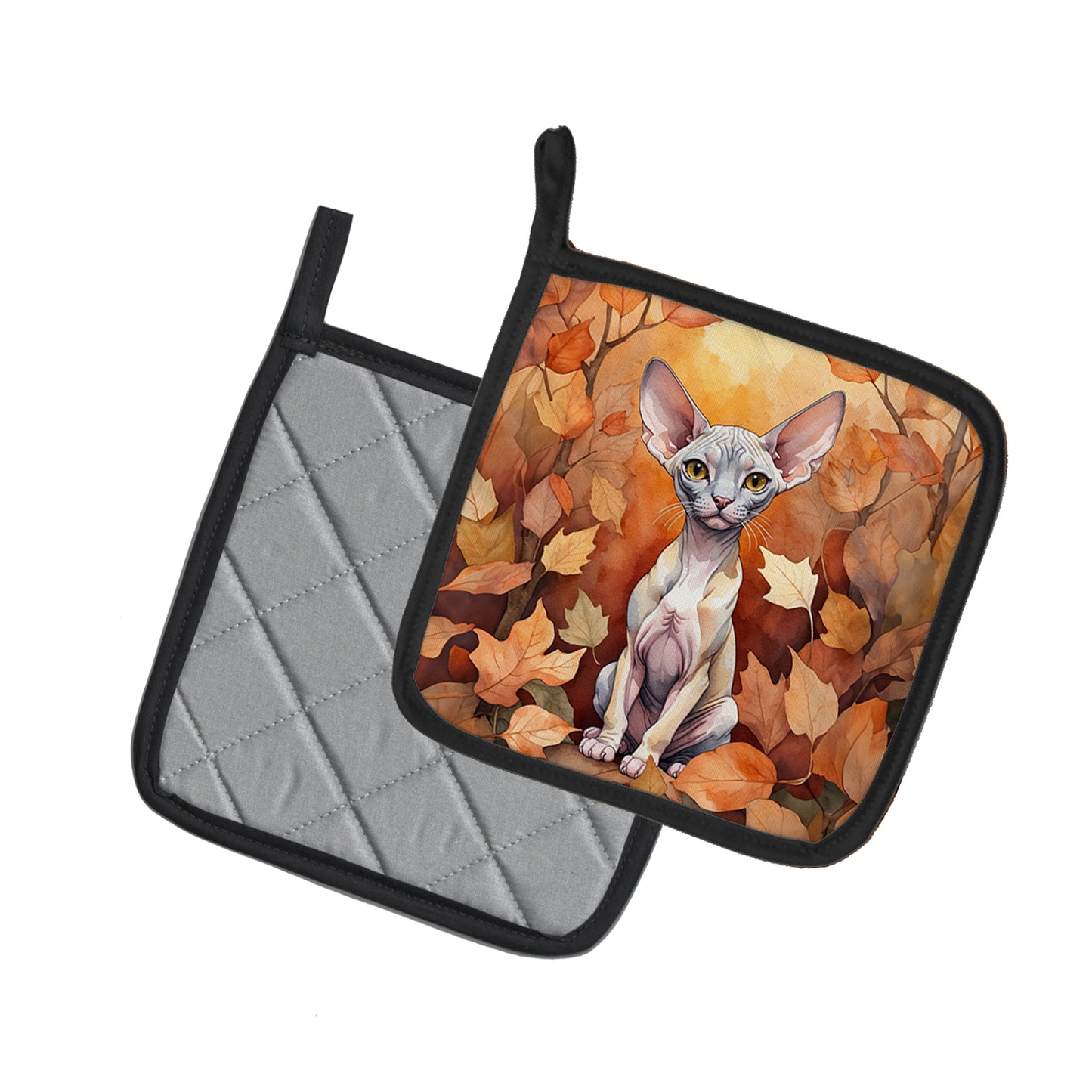 Minskin Cat in Fall Leaves Pair of Pot Holders