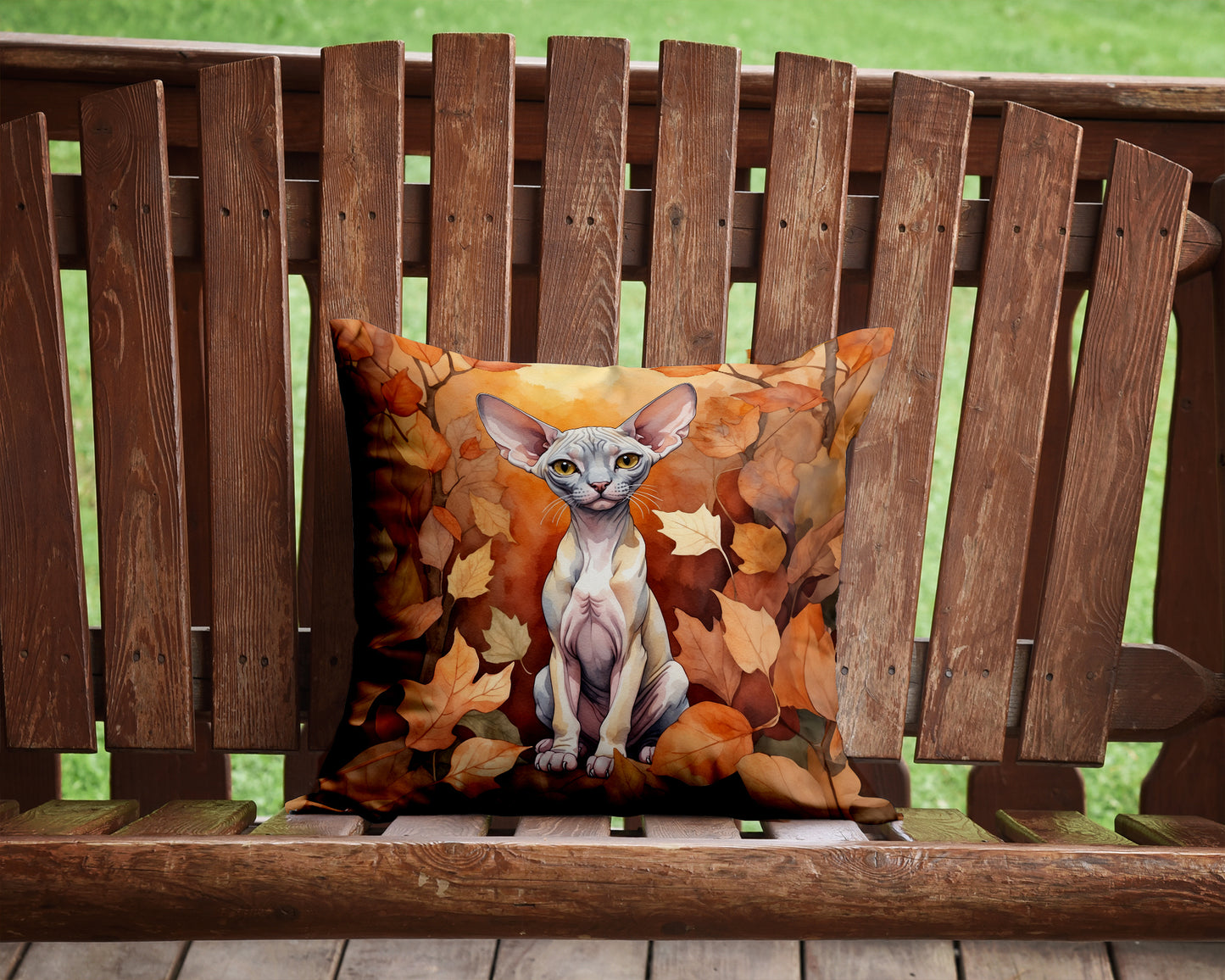 Minskin Cat in Fall Leaves Throw Pillow