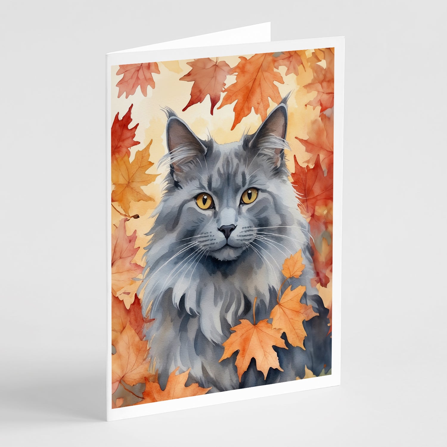 Buy this Nebelung Cat in Fall Leaves Greeting Cards Pack of 8