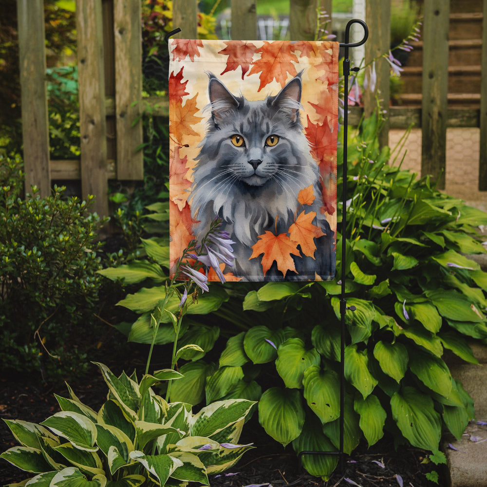 Nebelung Cat in Fall Leaves Garden Flag