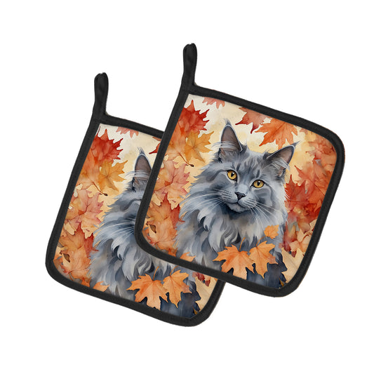 Buy this Nebelung Cat in Fall Leaves Pair of Pot Holders