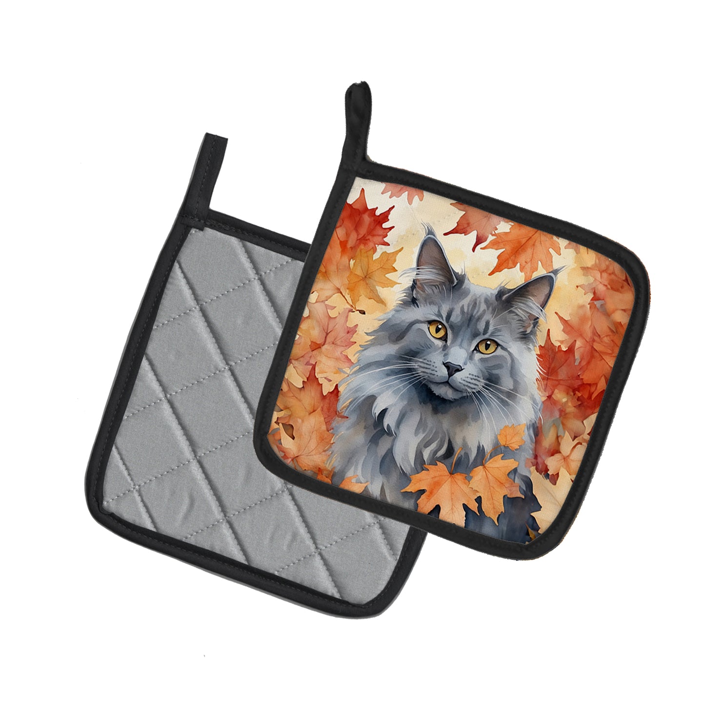 Nebelung Cat in Fall Leaves Pair of Pot Holders