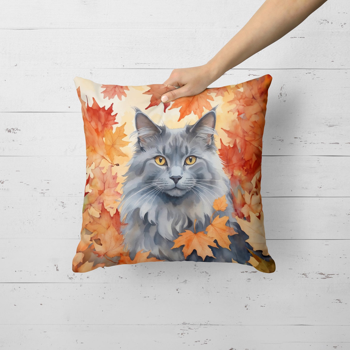 Nebelung Cat in Fall Leaves Throw Pillow