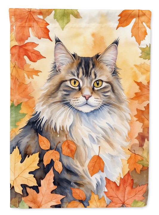 Buy this Norwegian Forest Cat in Fall Leaves House Flag