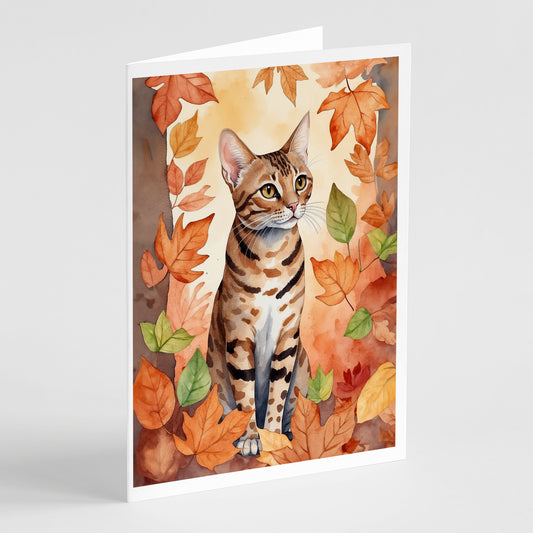 Buy this Ocicat Cat in Fall Leaves Greeting Cards Pack of 8