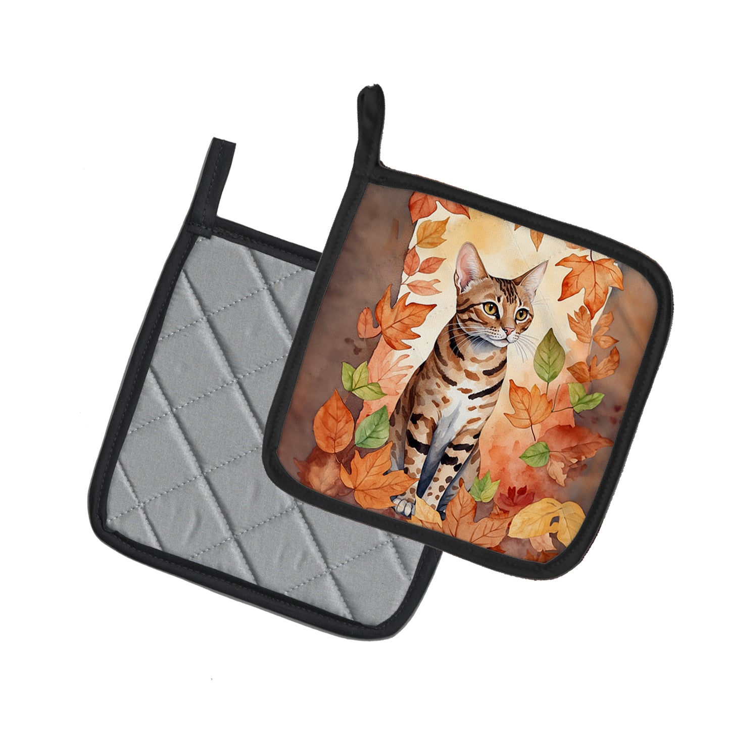 Ocicat Cat in Fall Leaves Pair of Pot Holders
