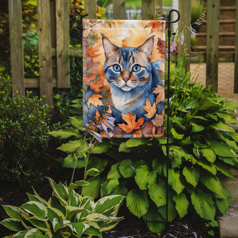 Ojos Azules Cat in Fall Leaves Garden Flag