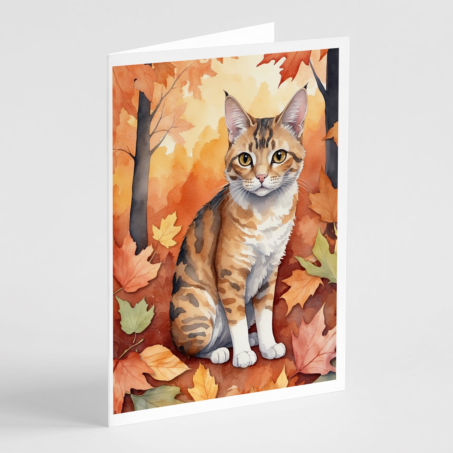 Buy this Oregon Rex Cat in Fall Leaves Greeting Cards Pack of 8