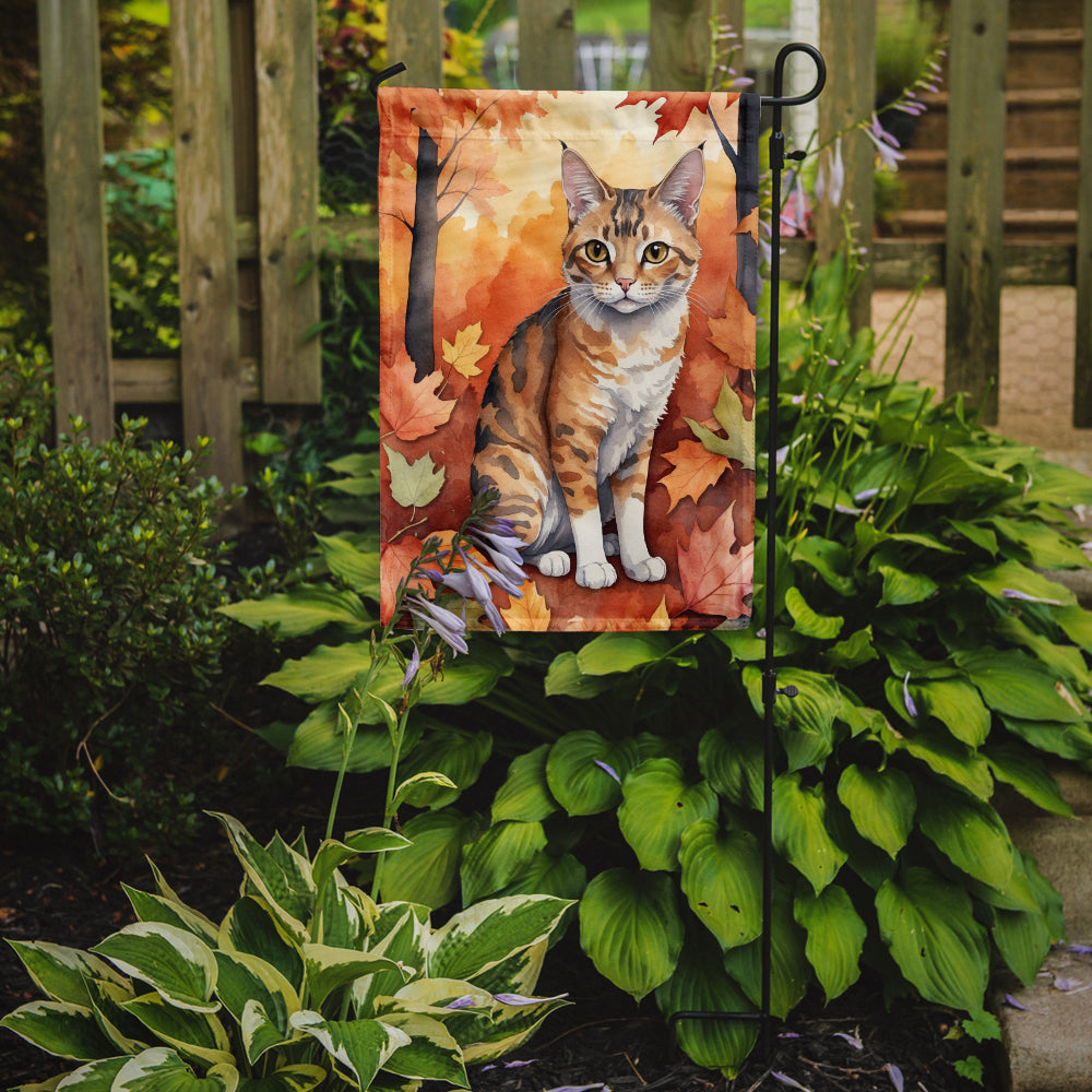 Oregon Rex Cat in Fall Leaves Garden Flag