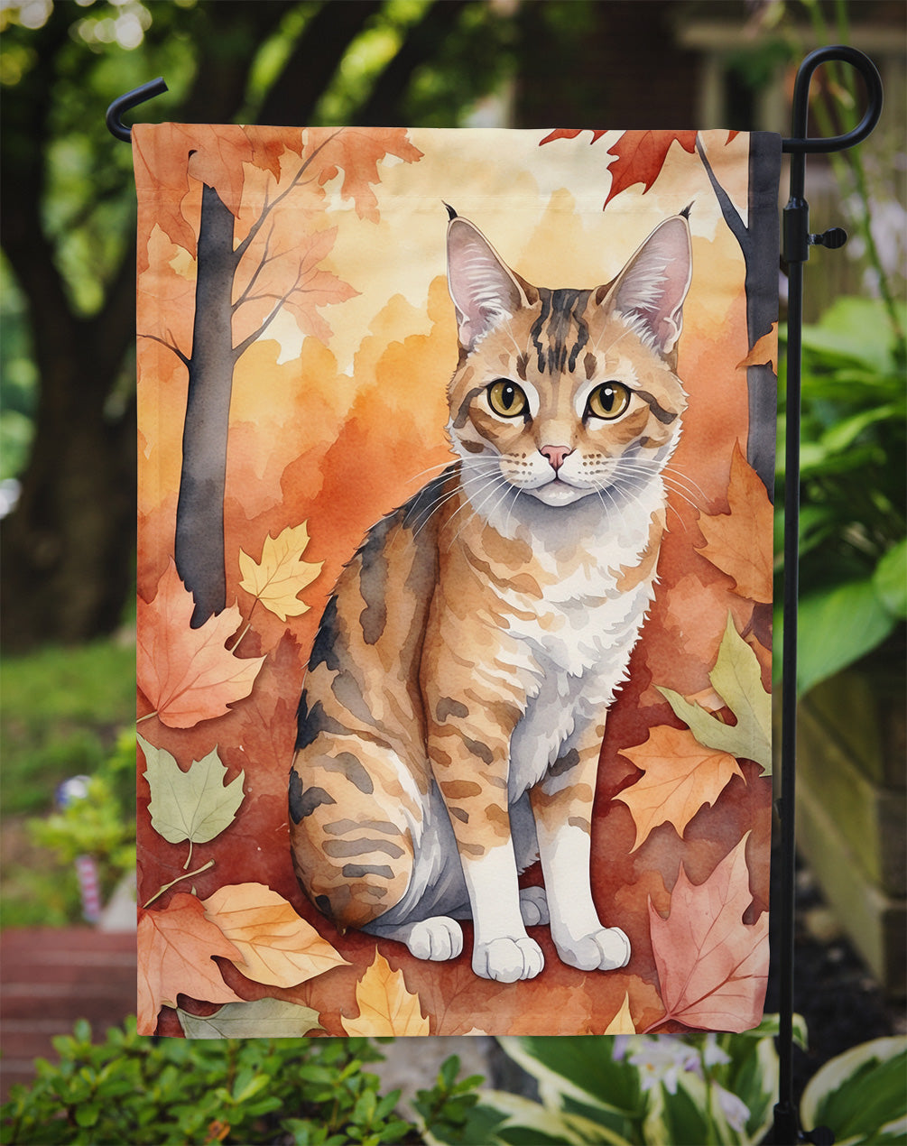 Oregon Rex Cat in Fall Leaves Garden Flag