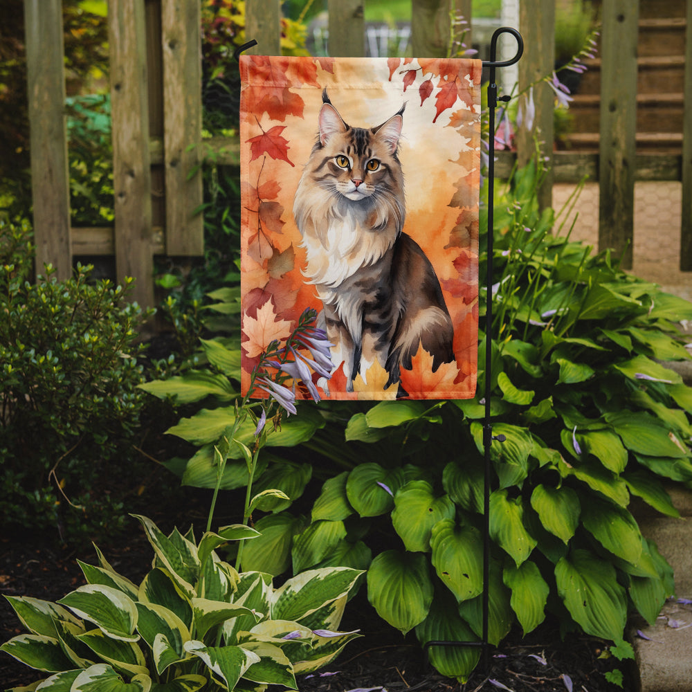Oriental Longhair Cat in Fall Leaves Garden Flag