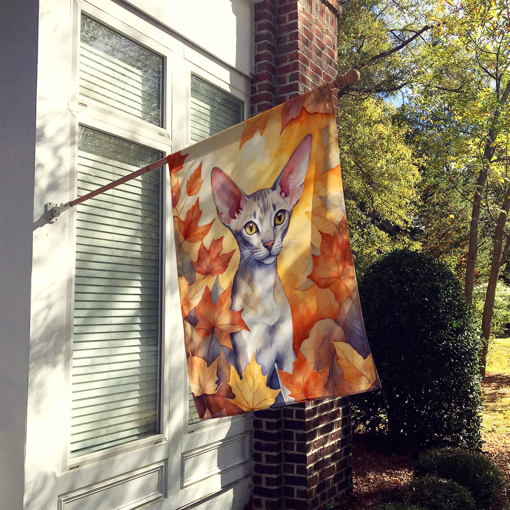 Oriental Shorthair Cat in Fall Leaves House Flag