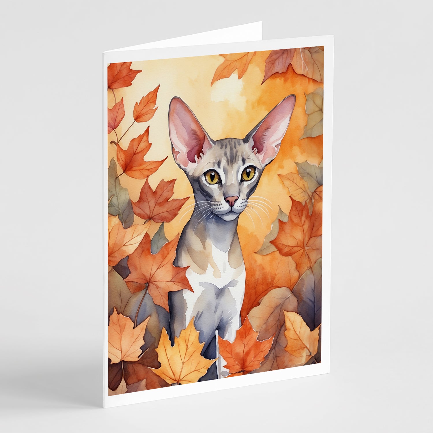 Buy this Oriental Shorthair Cat in Fall Leaves Greeting Cards Pack of 8