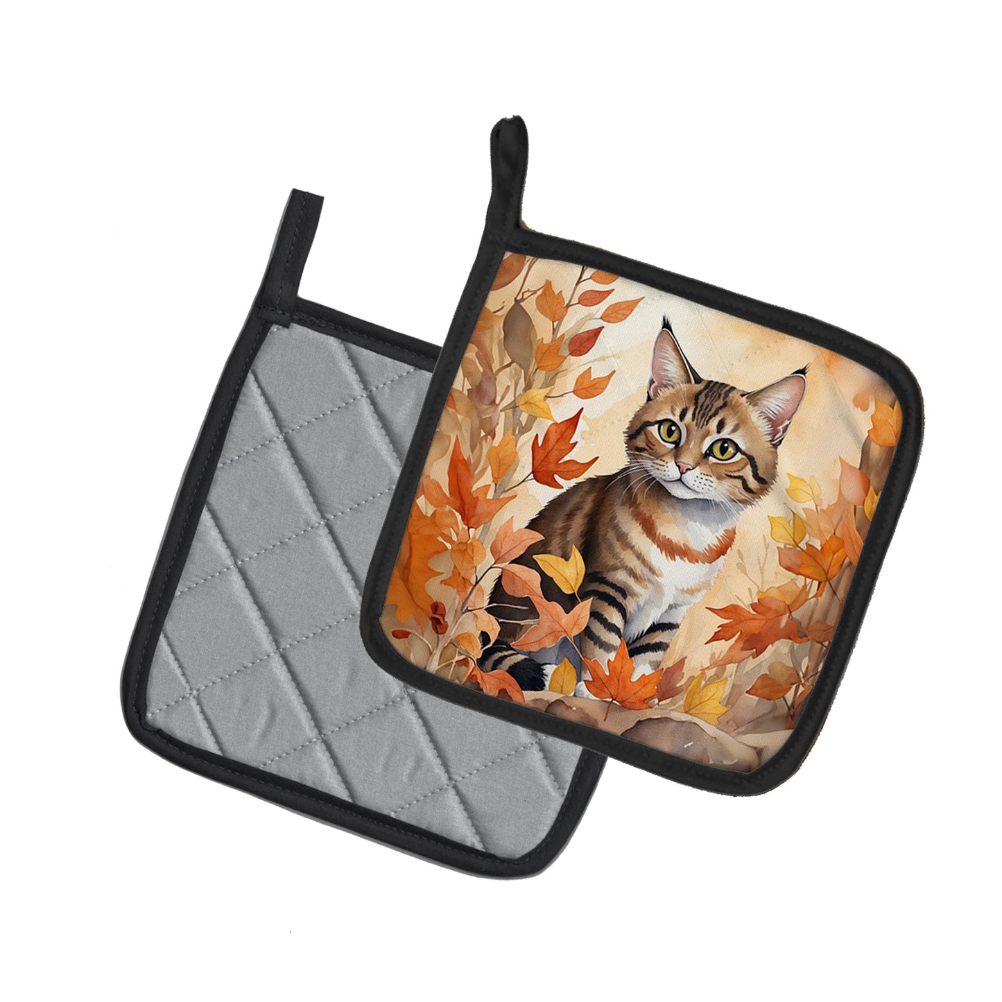 Owyhee Bob Cat in Fall Leaves Pair of Pot Holders