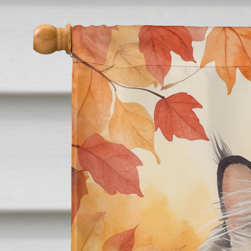 Persian Cat in Fall Leaves House Flag