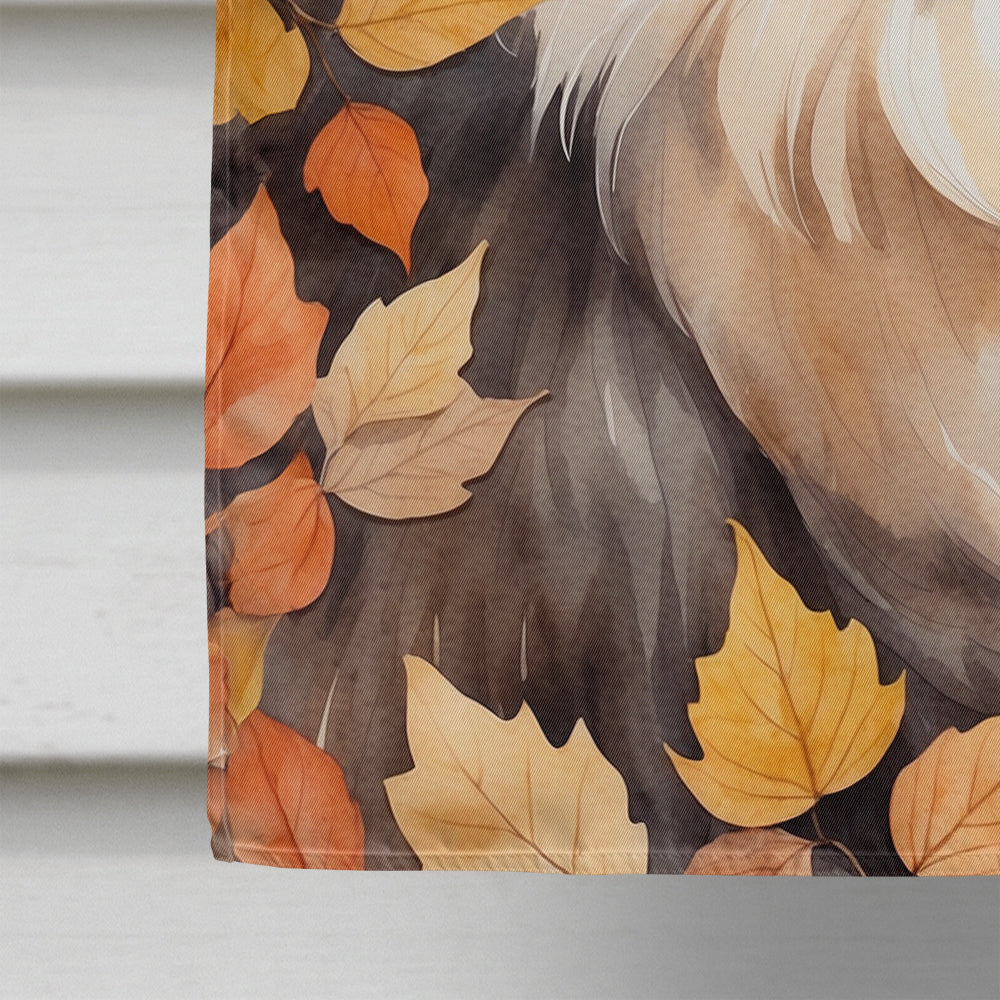 Persian Cat in Fall Leaves House Flag