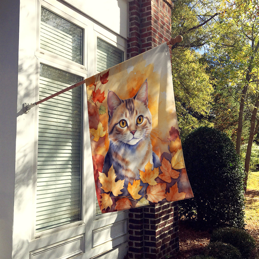 Raas Cat in Fall Leaves House Flag