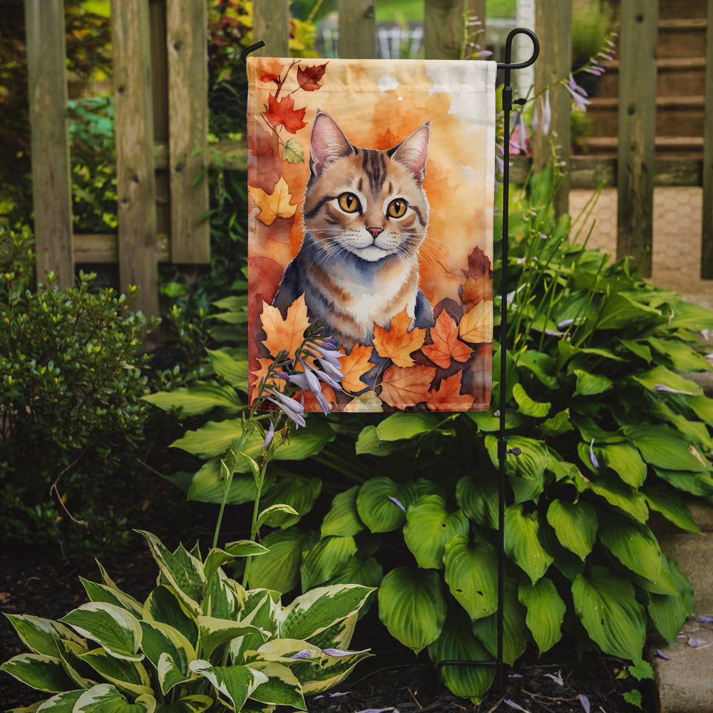 Raas Cat in Fall Leaves Garden Flag