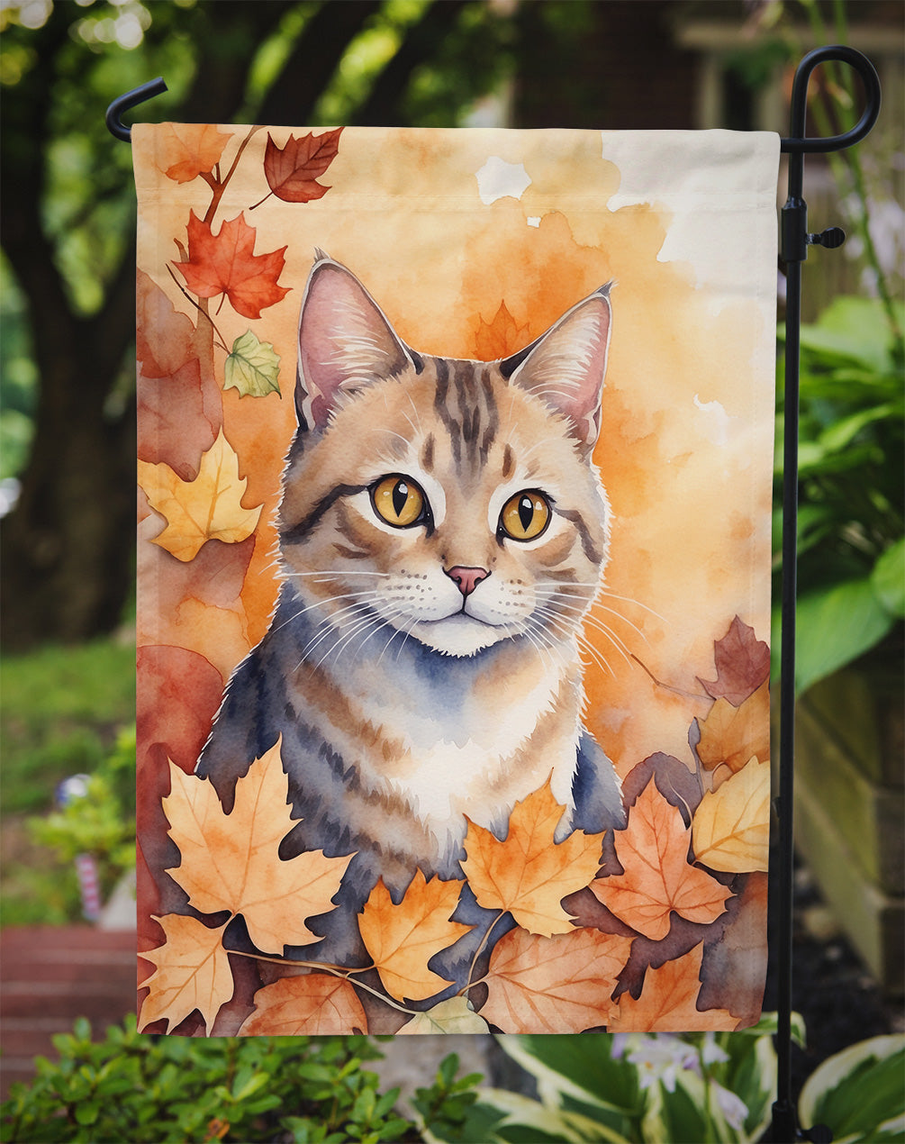 Raas Cat in Fall Leaves Garden Flag