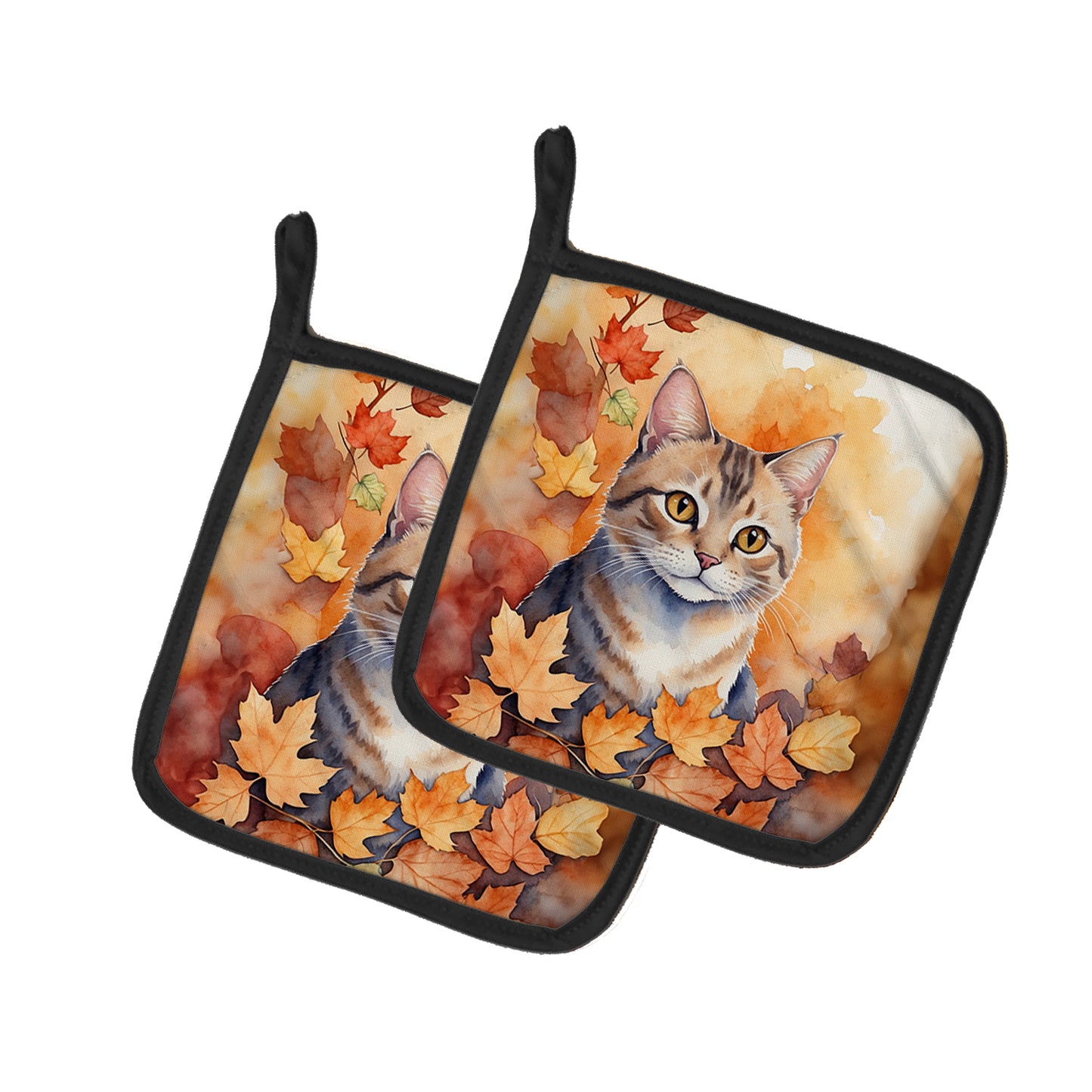 Buy this Raas Cat in Fall Leaves Pair of Pot Holders