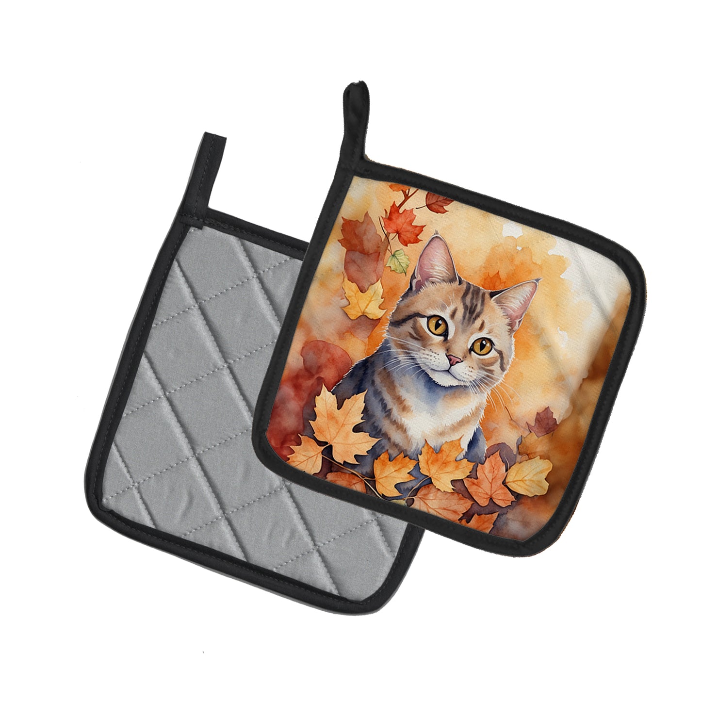 Raas Cat in Fall Leaves Pair of Pot Holders
