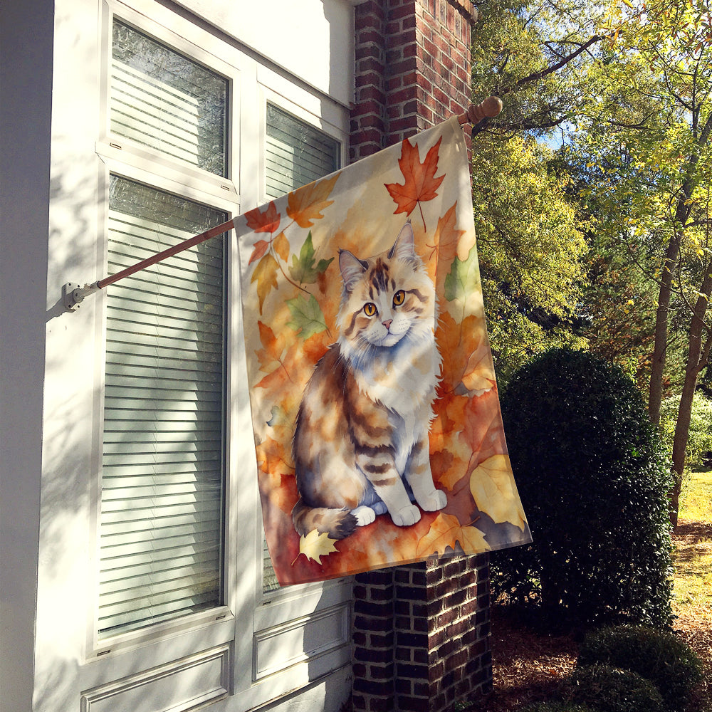 Ragamuffin Cat in Fall Leaves House Flag