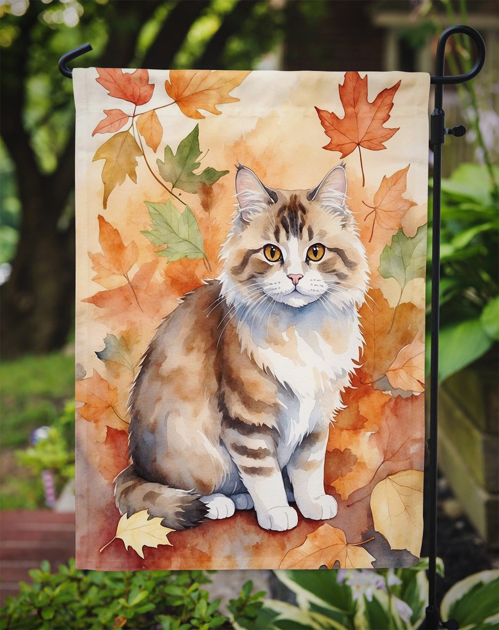 Ragamuffin Cat in Fall Leaves Garden Flag