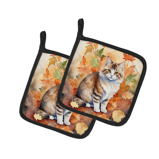 Buy this Ragamuffin Cat in Fall Leaves Pair of Pot Holders