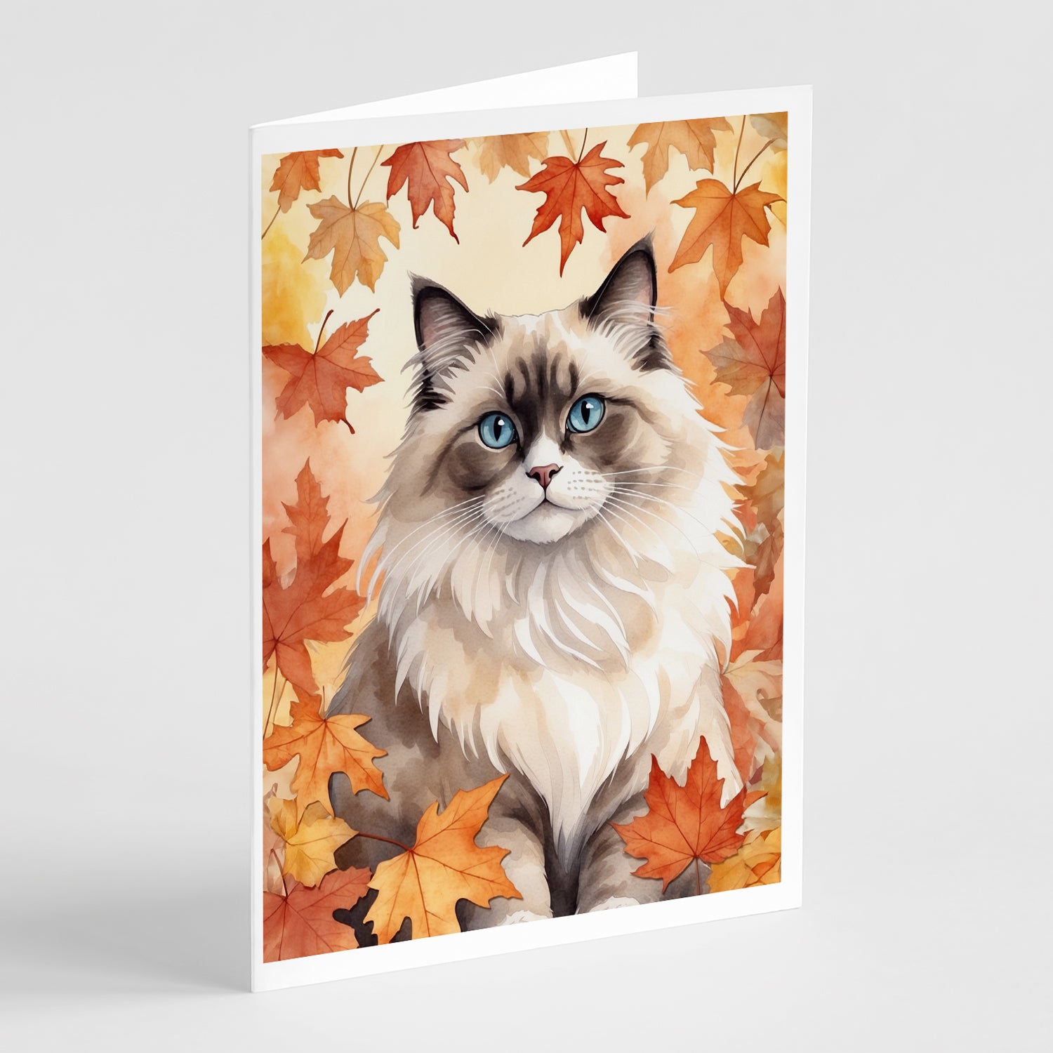 Buy this Ragdoll Cat in Fall Leaves Greeting Cards Pack of 8