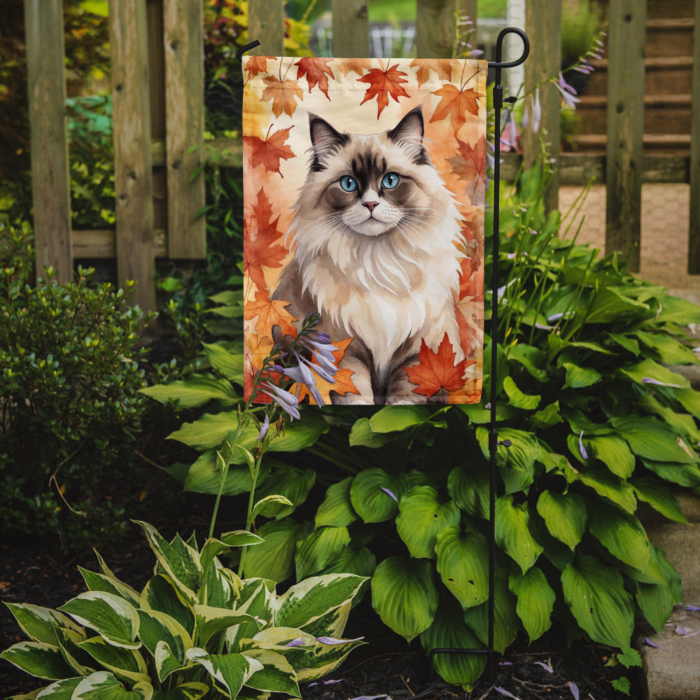 Ragdoll Cat in Fall Leaves Garden Flag